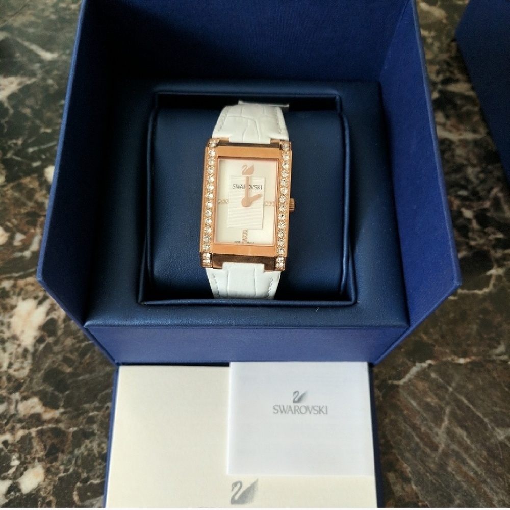 Swarovski Citra Square Rose Gold and White Leather